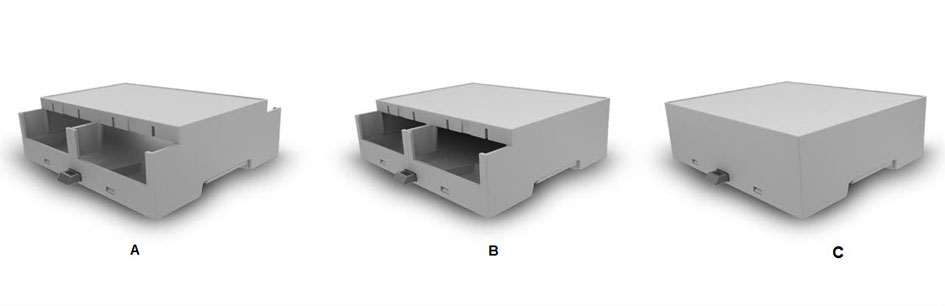 Cajas modulares en carril Din para montajes electrónicos